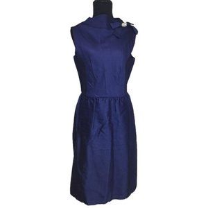 Pat Sandler Blue Vintage 1960s Rhinestone Bow Detail Mod Look Dress Sz 8-10